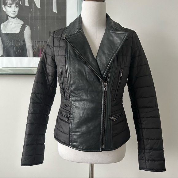 Danier Jackets & Blazers - Danier Quilted Moto Jacket Coat with Leather Panels